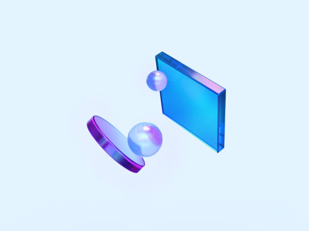 istock 3D rendered illustration of half-transparent objects. Composition with glass cubes and glass fields. Visualization for data and technology. 1414235063