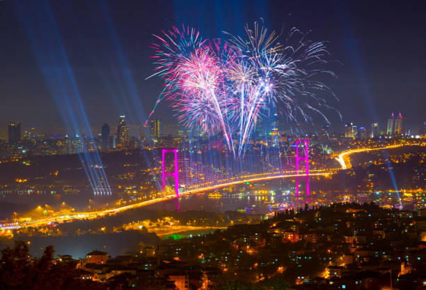 istock Celebration with fireworks. Istanbul Turkey 1414236425