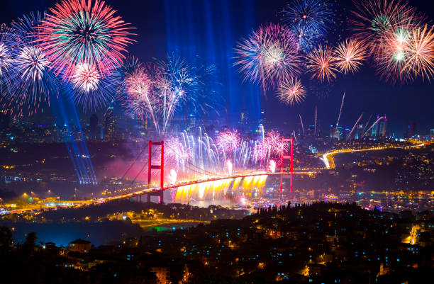 istock Celebration with fireworks. Istanbul Turkey 1414236429