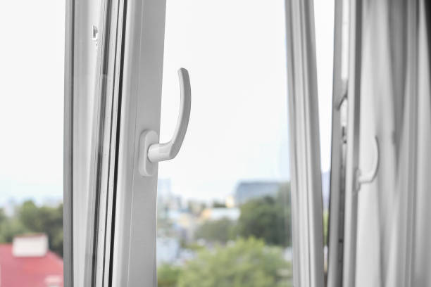 metal-plastic windows are opened for ventilation - sunblinds imagens e fotografias de stock