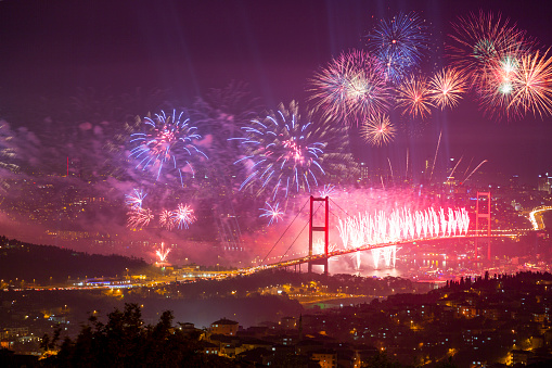 Celebration with fireworks. Istanbul Turkey