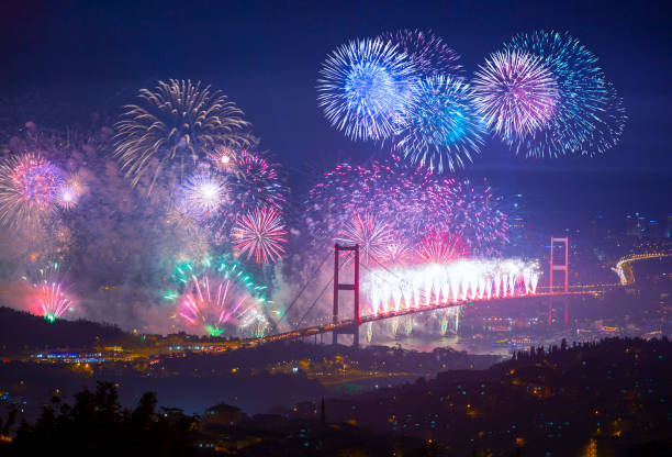 istock Celebration with fireworks. Istanbul Turkey 1414239344