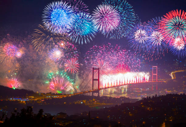 istock Celebration with fireworks. Istanbul Turkey 1414239573