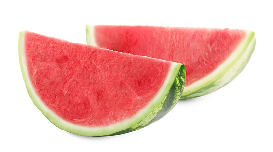 Three pieces of watermelon on white background