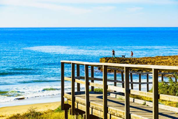 istock Beach with wooden path to sea water. 1414243019
