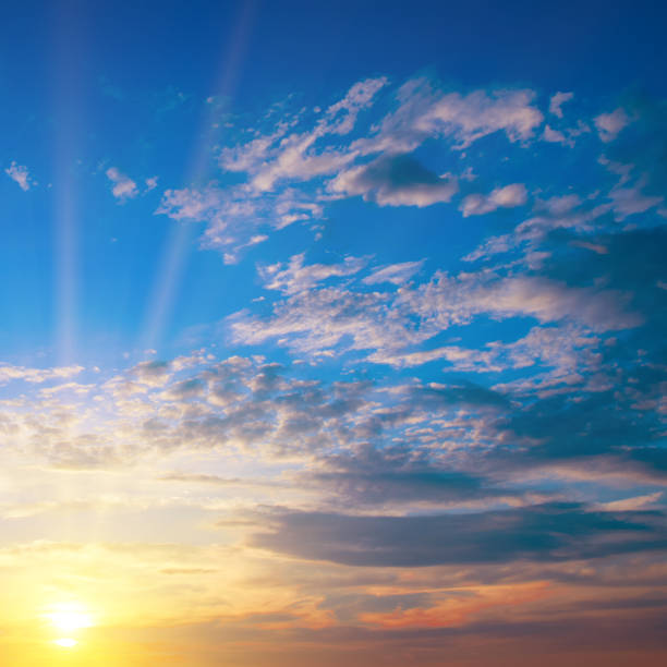 istock Beautiful sky with bright sunset (sunrise) and clouds. 1414249566