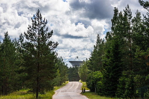 A huge soviet radio telescope near abandoned Soviet Union military ghost town Irbene in Latvia