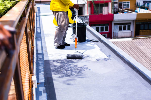 painted gray flooring on fiber glass with paint rollers for waterproof, reinforcing net, - 不透水 個照片及圖片檔