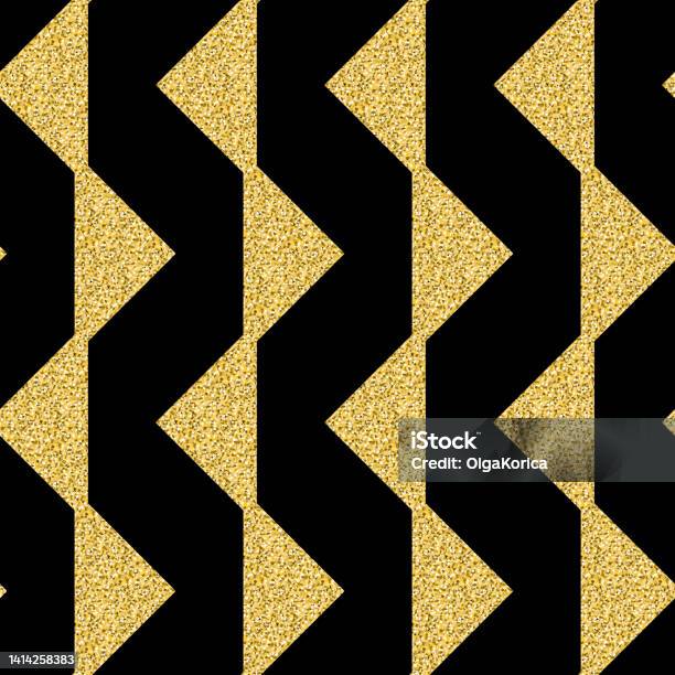 Gold Strangle Pattern Gold Triangle Row Geometric Seamless Pattern Black Golden Shimmer ...