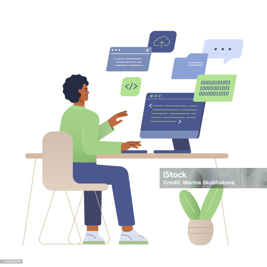 Programming Office Drawing The Programmer Works In The Office Stock Illustration - Download Image ...