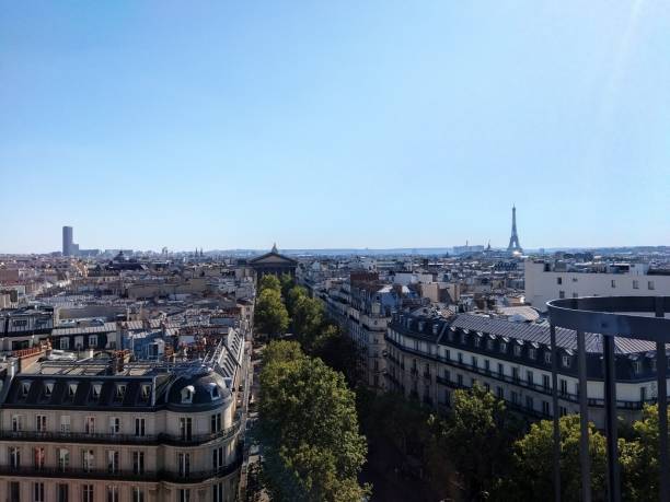 istock Montparnasse Tower, Madeleine Church and Eiffel Tower with blue sky in Paris rooftop 1414259936