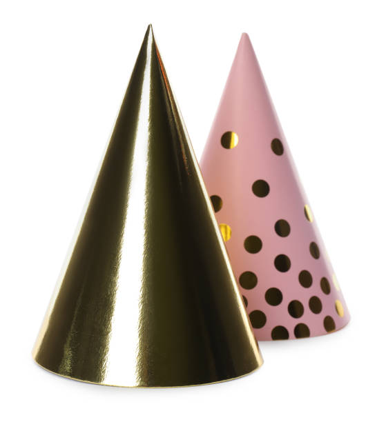 istock Colorful party hats on white background. Festive items 1414263691