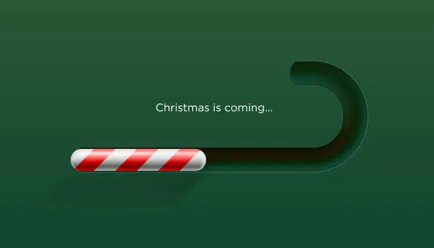 Vector illustration of Christmas is coming. Holiday progress bar with Christmas candy stick. Waiting for the New Year holiday concept, vector illustration