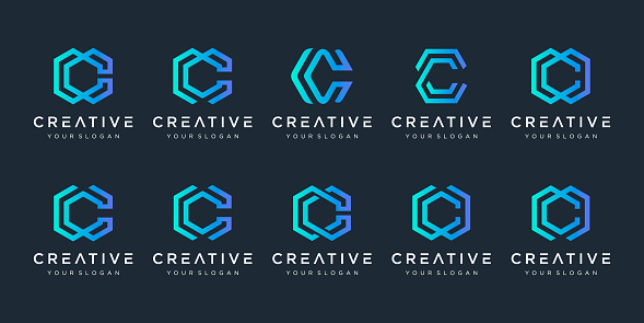 Set of creative letter C logo design template. icons for business of luxury, elegant, simple.