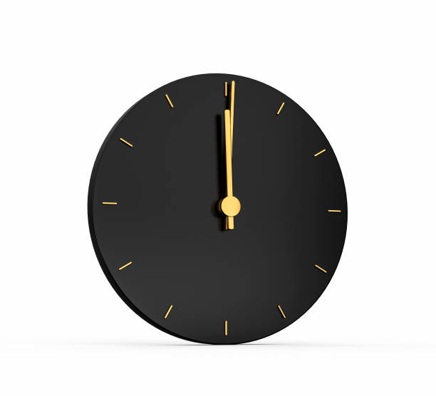 istock Premium Gold Clock icon isolated 12 o clock on black background. Twelve o'clock Time icon 3d illustration 1414274846
