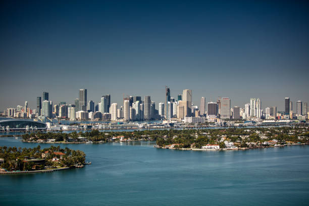Miami Skyline and Biscayne Bay Islands on a Cloudless Day
