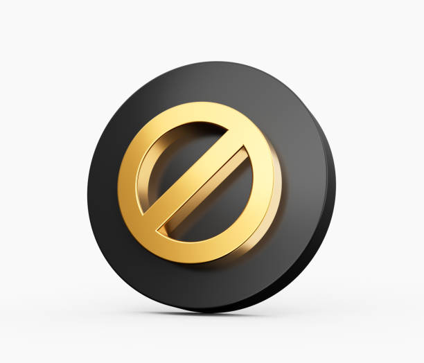 istock Gold Banned icon button and no or wrong symbol isolated on white background 3D illustration 1414279327