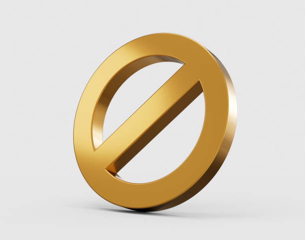 istock Gold Banned icon button and no or wrong symbol isolated on white background 3D illustration 1414279343