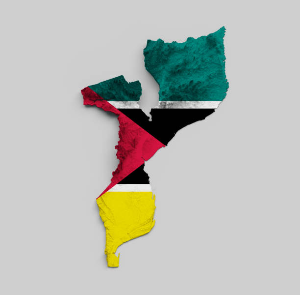 istock Mozambique Map Flag Shaded relief Color Height map on white Background 3d illustration 1414279401
