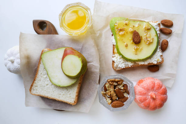 istock sandwich with cottage cheese, pear, honey and nuts 1414280384