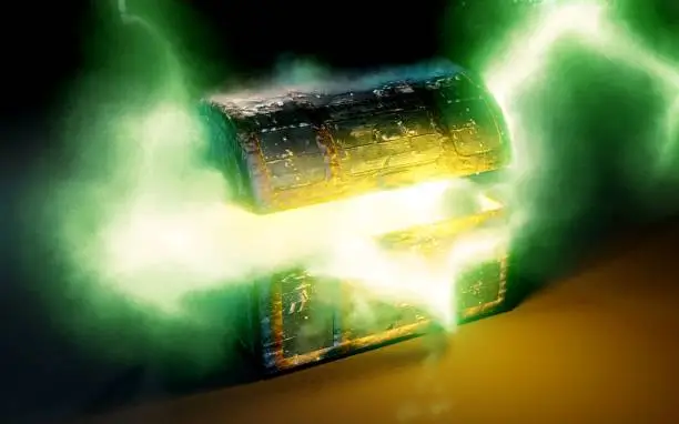 open pandora's box with green smoke 3d render digital painting mix