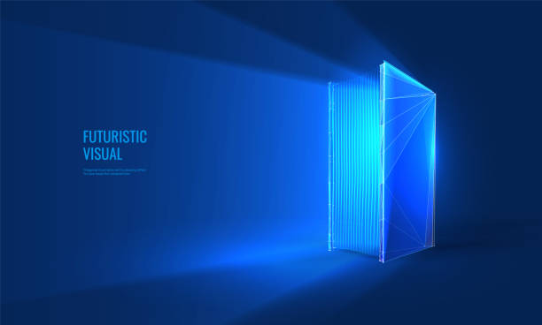 istock Online education concept in digital futuristic style. Light effect of a beam of light emanating from an open book, e-learning concept. Vector illustration on a dark night background 1414284060