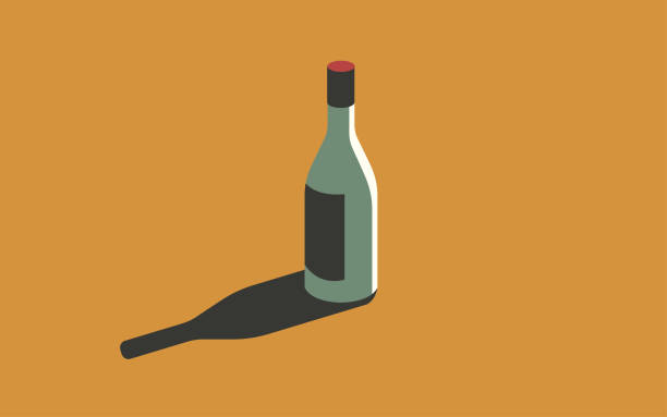 illustrations, cliparts, dessins animés et icônes de illustration vectorielle d’une bouteille de vin aux couleurs rétro dans un style minimaliste - silhouette wine retro revival wine bottle