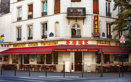 Paris, France - 13, July: Entrance of the Vietnamese or Chinese restaurants called Palais d'Asie on July 13, 2022
