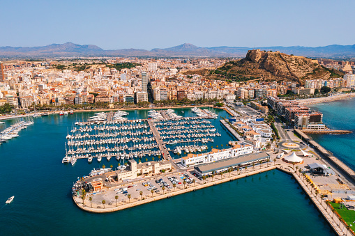Vista aérea de la ciudad de Alicante con puerto en la Costa Blanca España photo