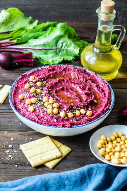 istock Red beetroot hummus with fresh vegetables and Olive oil 1414287089