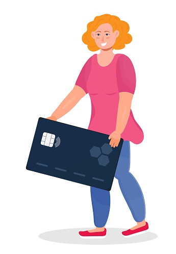 Bank employee gives credit and debit card. Credit holidays, card bonuses concept vector.