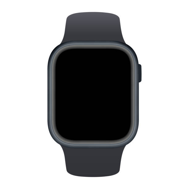 istock Black watch. Smart watch with blank screen. Isolated black display wristwatch. Vector stock. 1414292714