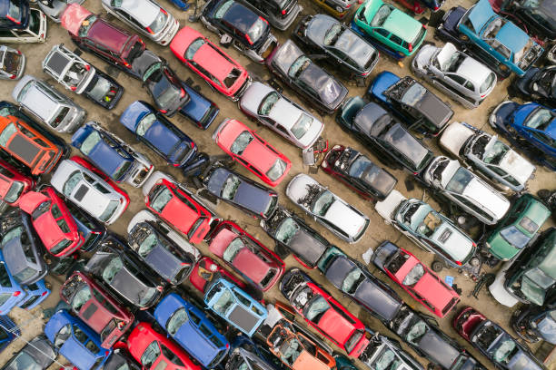 istock Crushed Cars in Scrapyard, Aerial View 1414292994