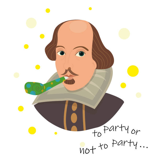 ilustraciones, imágenes clip art, dibujos animados e iconos de stock de postal humorística de saludo con shakespeare - william shakespeare poet literature history