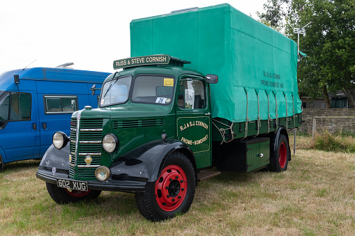 West Bay.Dorset.United Kingdom.June 12th 2022.A Bedford OLBC lorry from 1952 is on display at the West Bay vintage rally