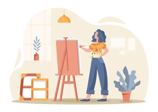 Vector illustration of Woman painting at home