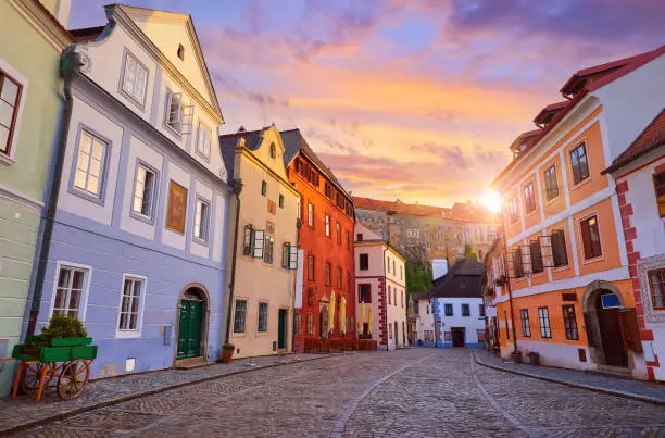 Photo of Cesky Krumlov, Czech Republic. Ancient street with old houses