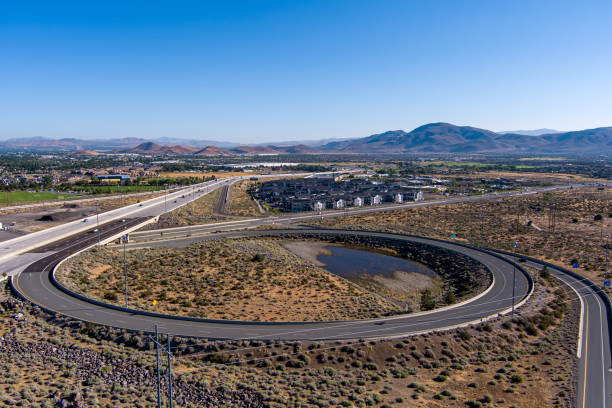 istock Aerial view of highway intersection. 1414299125