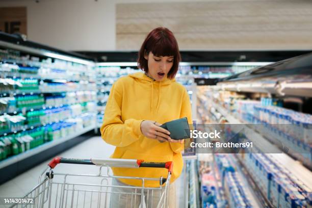 Shocked By The Prices Stock Photo - Download Image Now - Empty Wallet, Poverty, Supermarket