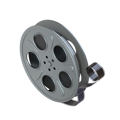 Realistic film reel rendered illustration. 3D icon  on white background