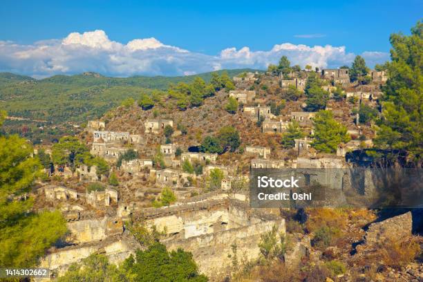 Abandoned Ruined Ancient Town Kayaköy In Turkey Stock Photo - Download Image Now - Fethiye, Lycian Way, Türkiye - Country