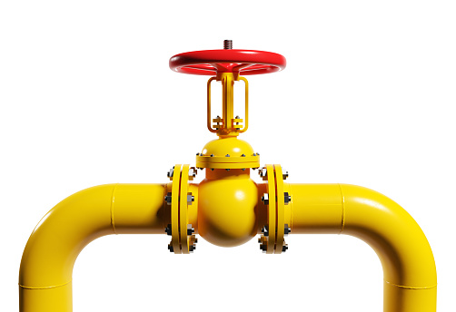 Pipe of gas, valve on the gas pipeline. Clipping path included. 3d illustration.