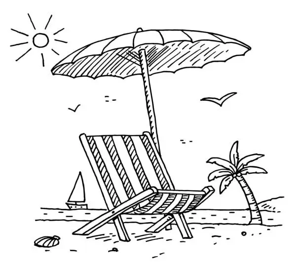 Vector illustration of Hand drawn beach and sunbed