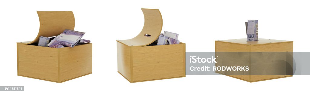 Addition Ringgit Box 100 Malaysian Ringgit Notes Inside An Open Wooden Savings Box Set Of ...