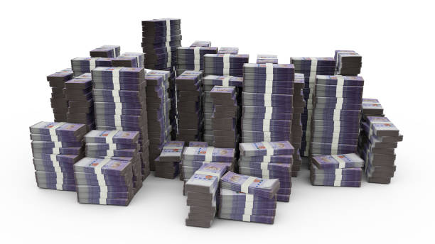 istock Big stack of 100 Malaysian ringgit notes. A lot of money isolated on white background. 3d rendering of bundles of cash 1414311646