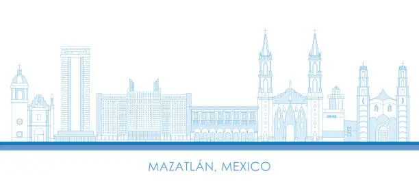 Vector illustration of Outline Skyline panorama of city of Mazatlan, Mexico