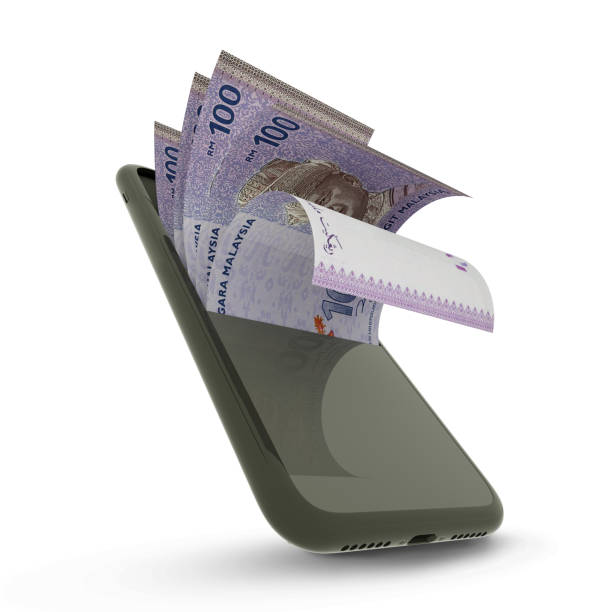 istock 3D rending of 100 Malaysian ringgit notes inside a mobile phone. money coming out of mobile phone 1414312470