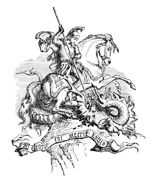 ilustrações de stock, clip art, desenhos animados e ícones de saint george spears a dragon - etiopia i