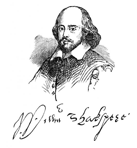 william shakespeare portrait & signature, english poet, playwright; 골동품 일러스트 레이 션 1863 - william shakespeare portrait poet british culture stock illustrations