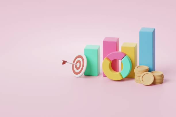 istock Bar and pie chart graph with target board on pink background. Marketing plan infographic data analysis. Digital diagram information statistic of business sale progress and profit report for management 1414321105